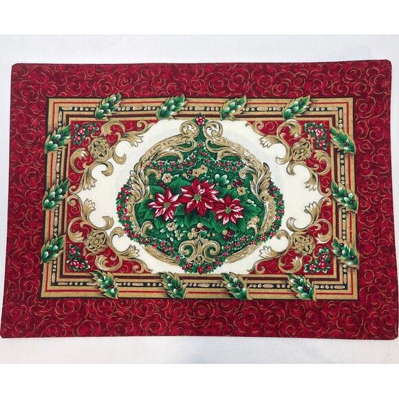 Vintage ‘Grand Holiday’ Fabric Placemats Set of 7 Holiday Manor Made in Taiwan - Picture 1 of 7